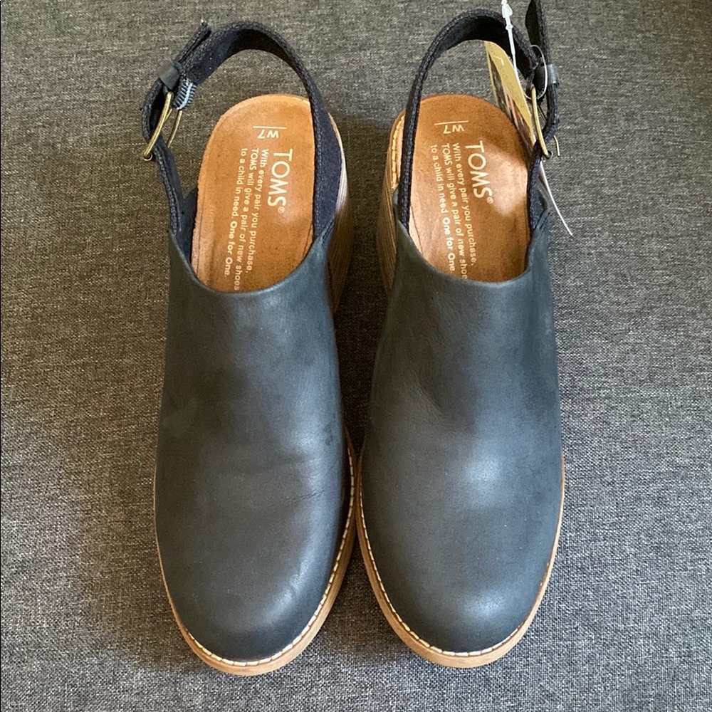 TOMS Leila Black Leather Slingback Mules size 7 - Picture 2 of 12
